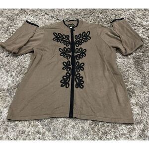 Bob‎ Mackie Womens Sweater Size 1X Wearable Art Brown Embroidered Zip Up